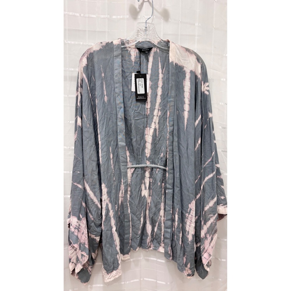 Sim & Sam Womens Tie Dye Kimono Wrap Grey Mauve Boho Rayon L/XL 161855